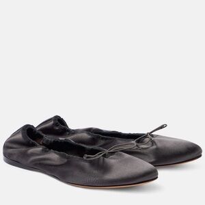 THE ROW Satin Hereditas Ballerina Flat Charcoal Grey